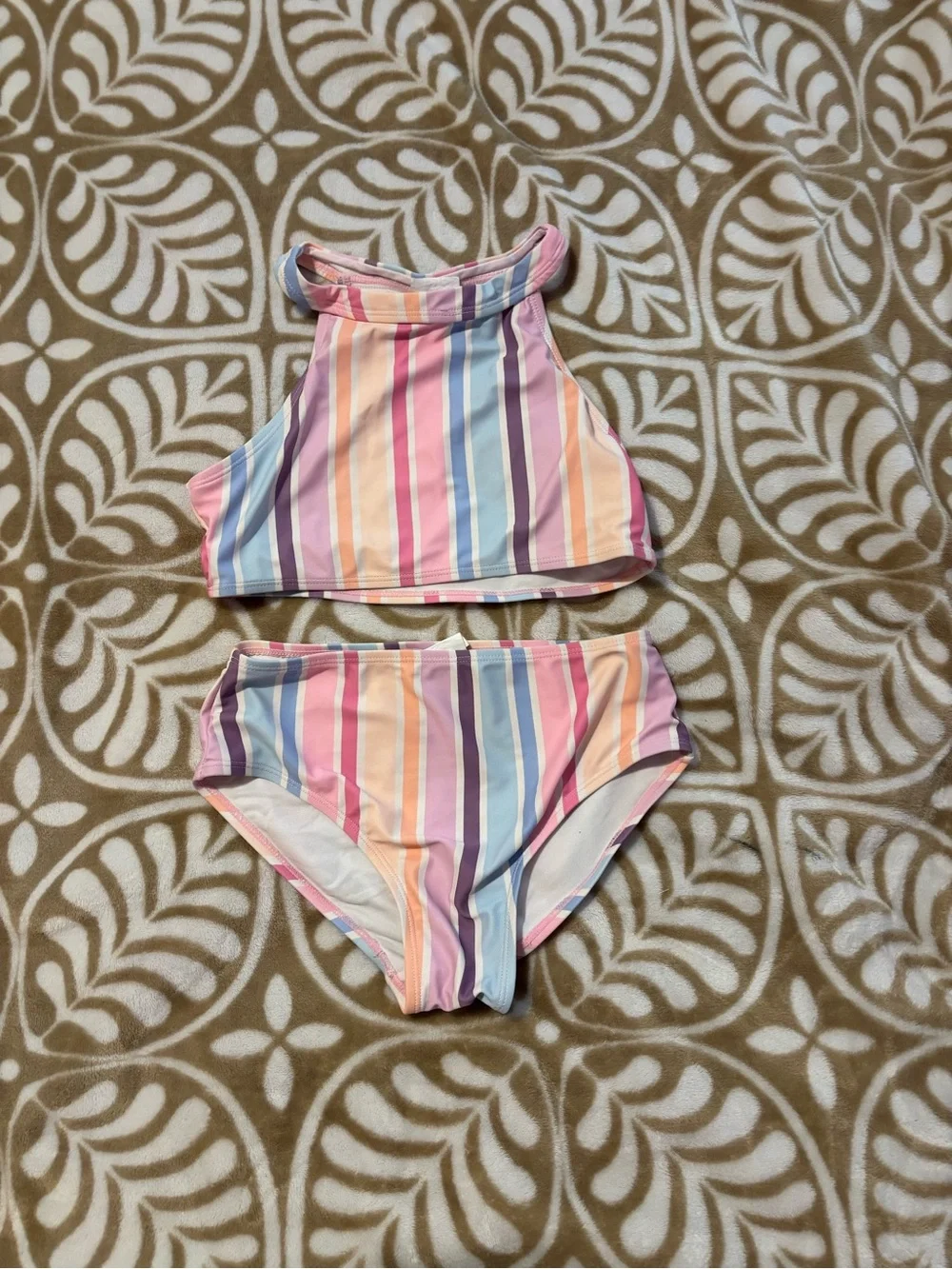 Pastel Rainbow Striped Two-Piece Bikini Set